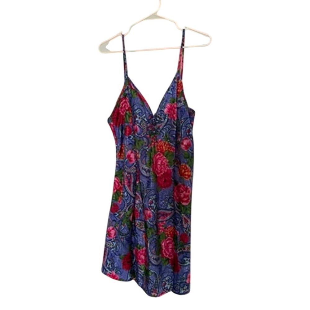 Vintage 90s Y2K Cinema Etoile Purple Paisley Pink Floral Satin Slip Large
